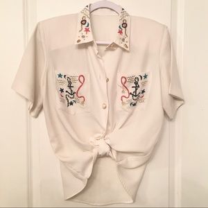 Vintage Embroidered sailor button down blouse